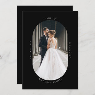 Minimalistisches Schwarz-Weiß-Hochzeitsstift-Foto Dankeskarte