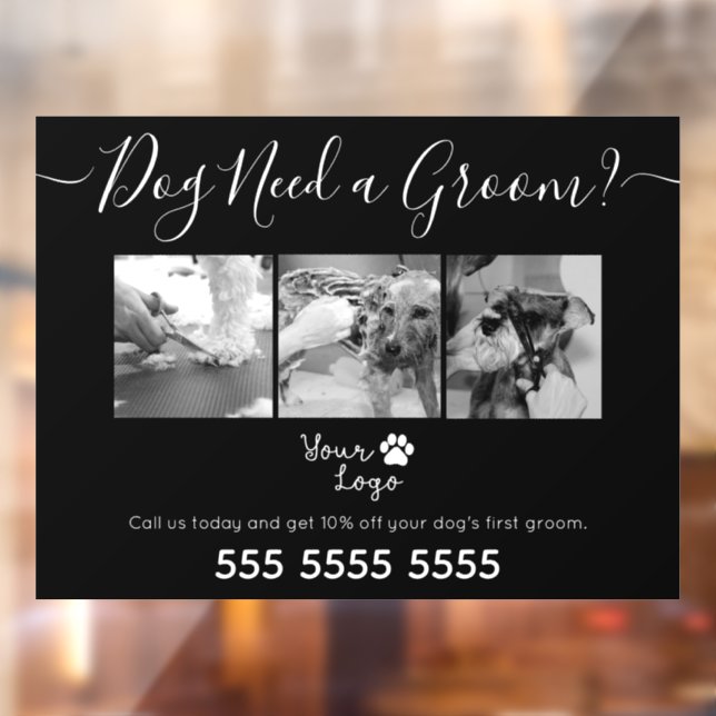 Minimalistisches Schwarz-Weiß-Hunde-Logo Fensteraufkleber (Blatt 2)