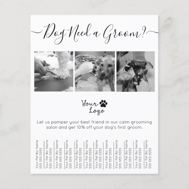 Minimalistisches Schwarz-Weiß-Hunde-Logo Flyer (Vorne)