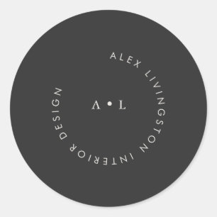 Minimalistisches Schwarz-Weiß-Kreis-Monogramm-Logo Runder Aufkleber