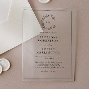 Minimalistisches Schwarz-Weiß-Leaf Moderne Hochzei Acryleinladungen