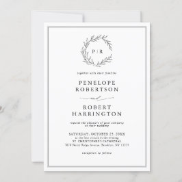 Minimalistisches Schwarz-Weiß-Leaf Moderne Hochzei Einladung