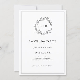 Minimalistisches Schwarz-Weiß-Leaf Moderne Hochzei Save The Date