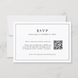 Minimalistisches Schwarz-Weiß-Leaf Moderner QR-Cod RSVP Karte
