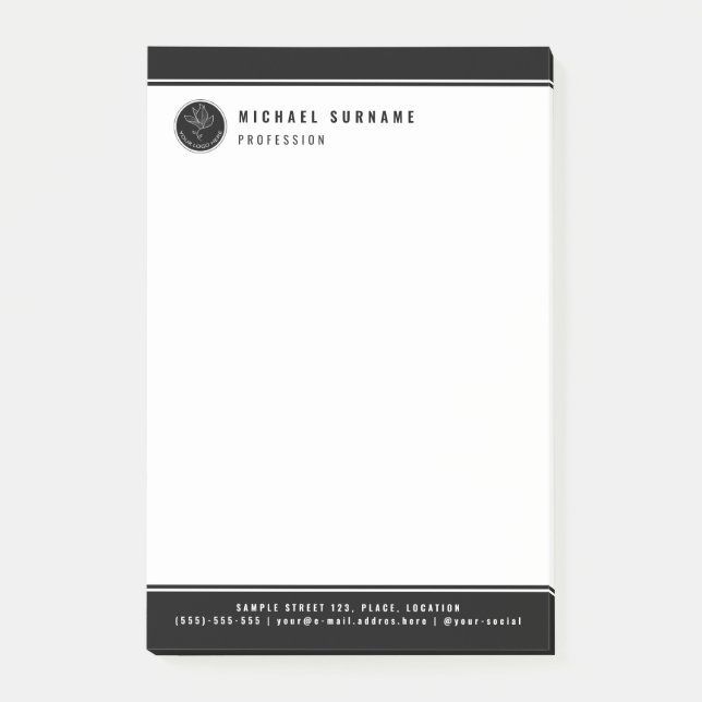 Minimalistisches Schwarz-Weiß-Logo und Text Post-it Klebezettel (Vorderseite)