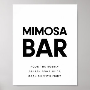 Minimalistisches Schwarz-Weiß-Mimosa-Bar Hochzeits Poster