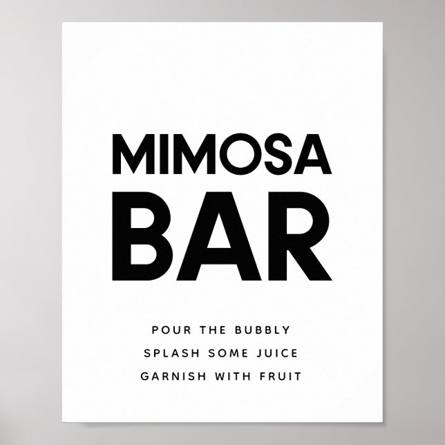 Minimalistisches Schwarz-Weiß-Mimosa-Bar Hochzeits Poster (Vorne)