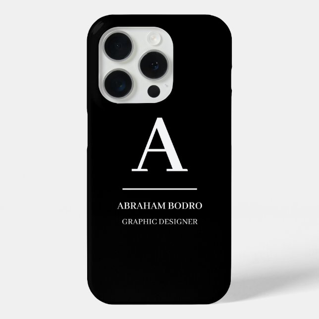 Minimalistisches Schwarz-Weiß-Modernes Monogramm Case-Mate iPhone Hülle (Rückseite)