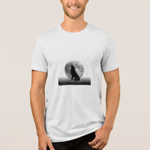 Minimalistisches Schwarz-Weiß-Mondwolf-Grafik-T-Sh Tri-Blend Shirt