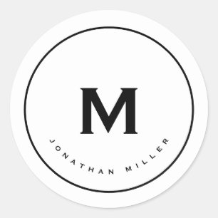 Minimalistisches Schwarz-Weiß-Monogramm Runder Aufkleber