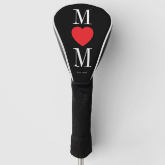 Minimalistisches Schwarz-Weiß-Motiv mit rotem Herz Golf Headcover