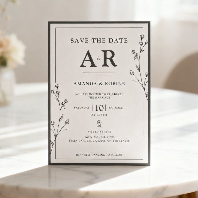 Minimalistisches Schwarz-Weiß Save The Date (Von Creator hochgeladen)