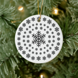 Minimalistisches Schwarz-Weiß-Schneemandala Weihna Keramik Ornament