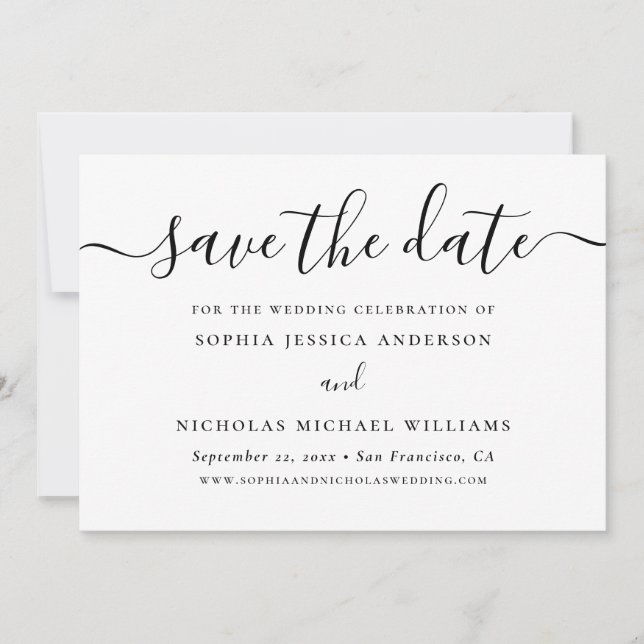 Minimalistisches Schwarz-Weiß-Script | Elegantes F Save The Date (Vorderseite)