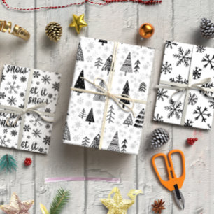 Minimalistisches Schwarz-Weiß-Set von 3 Geschenkpapier Set
