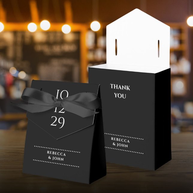 Minimalistisches Schwarz-Weiß-Sonderdatum Geschenkschachtel (Black And White Minimalist Special Date Wedding Favor Boxes)