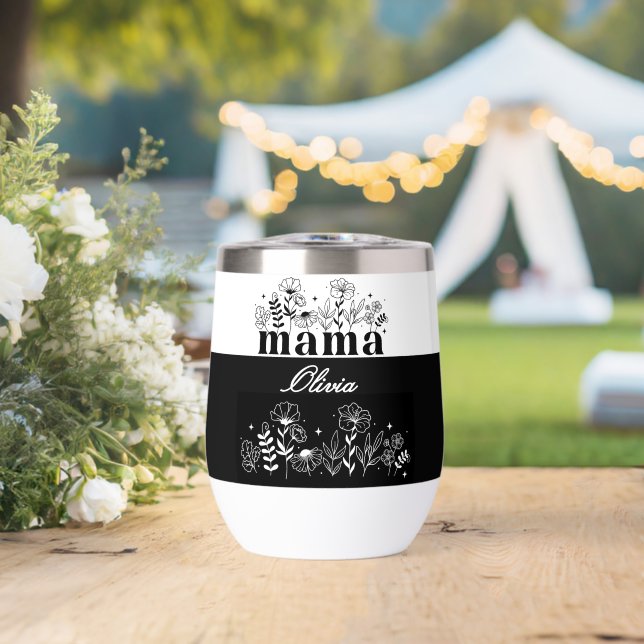 Minimalistisches Schwarz-Weiß-Wildblumen-Mama-Einz (Hochzeit (gedreht))