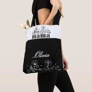 Minimalistisches Schwarz-Weiß-Wildblumen-Mama-Einz