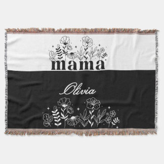 Minimalistisches Schwarz-Weiß-Wildblumen-Mama-Einz Decke