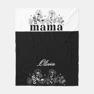Minimalistisches Schwarz-Weiß-Wildblumen-Mama-Einz Fleecedecke