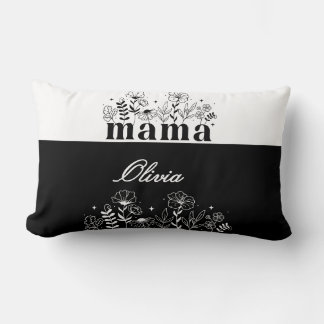 Minimalistisches Schwarz-Weiß-Wildblumen-Mama-Einz Lendenkissen