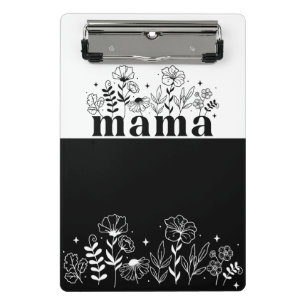 Minimalistisches Schwarz-Weiß-Wildblumen-Mama-Einz Mini Klemmbrett