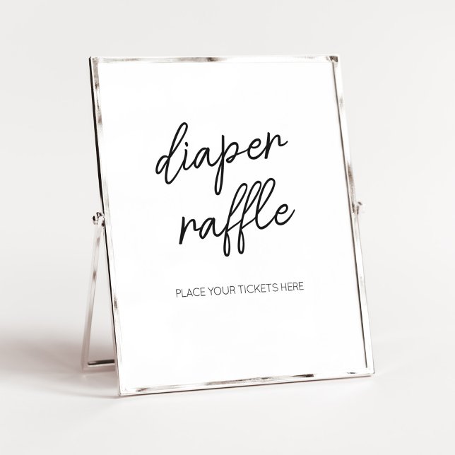Minimalistisches Schwarz-Weiß-Windeln Poster (White Minimalist Heart Baby Shower Diaper Raffle Sign)