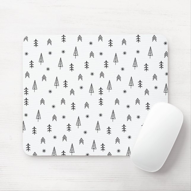 Minimalistisches Schwarz-Weiß-Winterwaldmuster Mousepad (Mit Mouse)