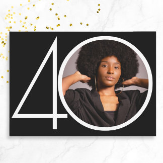 Minimalistisches Schwarz-weißes Foto 40. Geburtsta Einladung