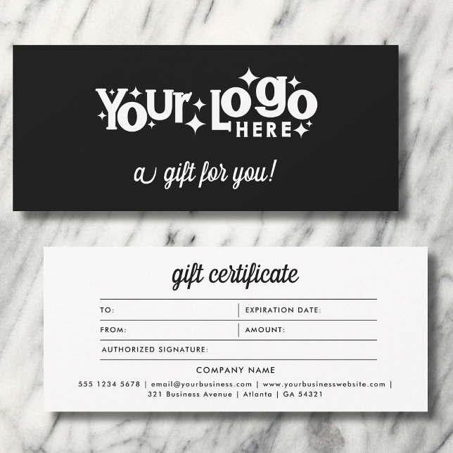 Minimalistisches Schwarz-weißes Geschenkzertifikat (Retro Logo Minimalist Black White Gift Certificate)