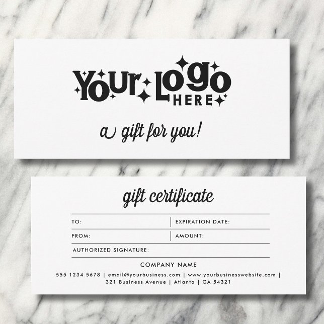 Minimalistisches Schwarz-weißes Geschenkzertifikat (Retro Logo Minimalist Black White Gift Certificate)