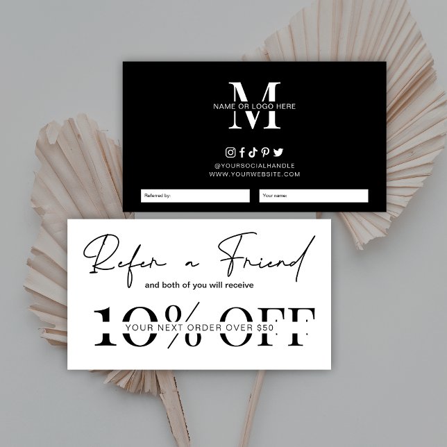 Minimalistisches Schwarz-weißes Logo eines Freunde Empfehlungskarte (Von Creator hochgeladen)