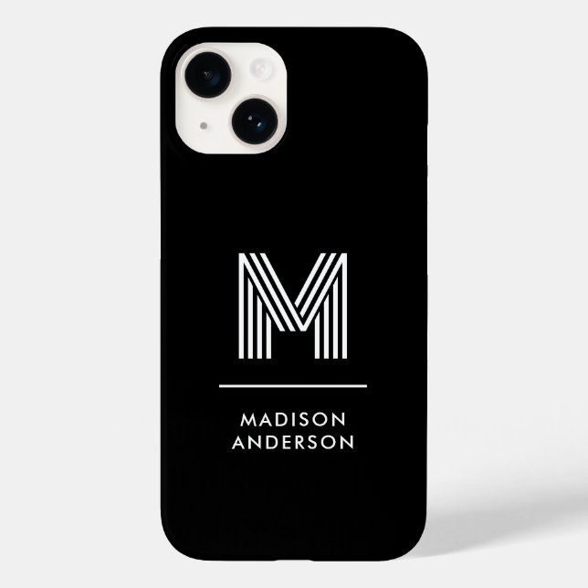 Minimalistisches Schwarz-weißes Monogramm Case-Mate iPhone Hülle (Rückseite)