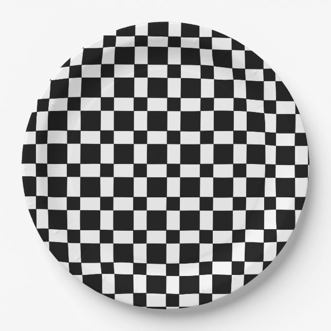 Minimalistisches Schwarz-weißes Schachbrett Pappteller (Vorderseite)