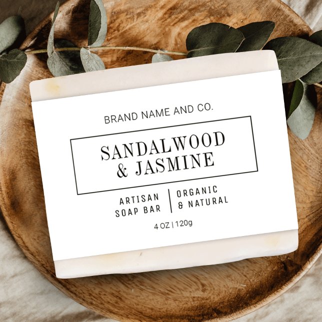 Minimalistisches Schwarz-weißes Shampoo Soap Bar W (Simple soap bar wrap around label in black and white with fully editable text, colors and layout)