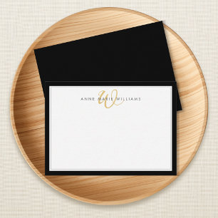 Minimalistisches Schwarz Zwei-Rahmen-Gold-Monogram Mitteilungskarte