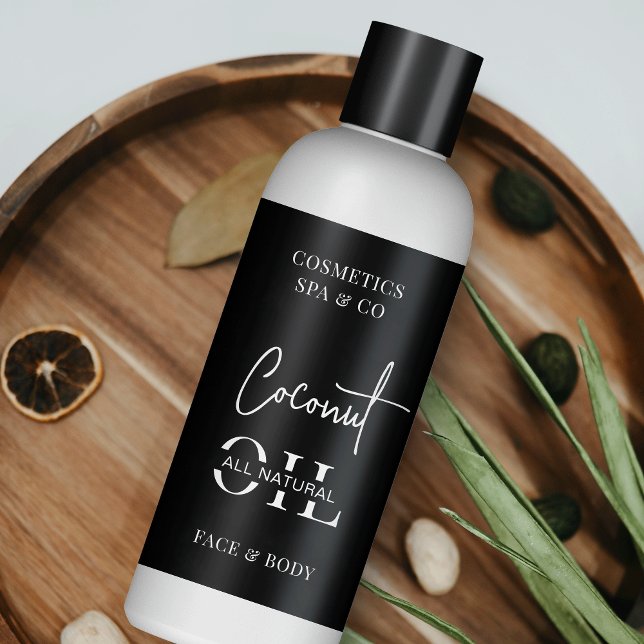 Minimalistisches Schwarzes 4 OZ Kosmetisches Flasc Rechteckiger Aufkleber (Modern cosmo bottle wrap around labels in minimalist black & white design)