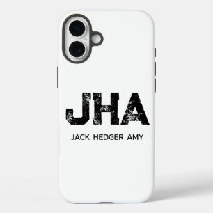 MINIMALISTISCHES SCHWARZES DREIBUCHSTABEN-MONOGRAM iPhone 16 PLUS HÜLLE