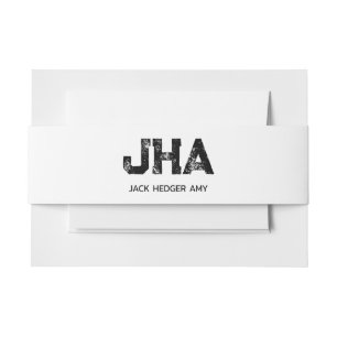 MINIMALISTISCHES SCHWARZES DREIBUCHSTABEN-MONOGRAM EINLADUNGSBANDEROLE