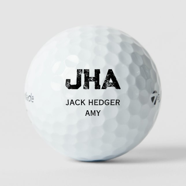 MINIMALISTISCHES SCHWARZES DREIBUCHSTABEN-MONOGRAM GOLFBALL (Vorderseite)