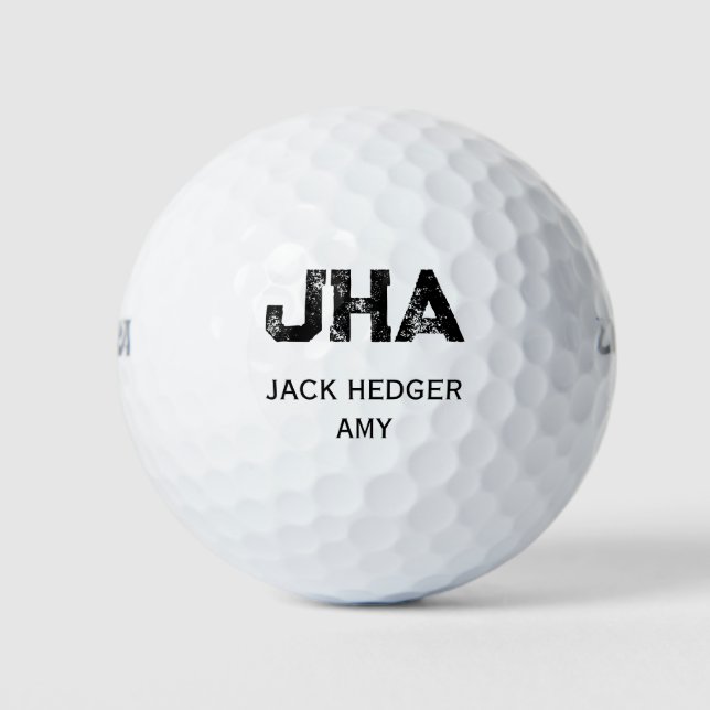 MINIMALISTISCHES SCHWARZES DREIBUCHSTABEN-MONOGRAM GOLFBALL (Vorderseite)