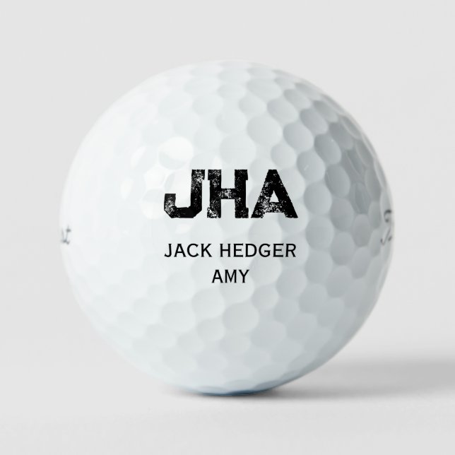 MINIMALISTISCHES SCHWARZES DREIBUCHSTABEN-MONOGRAM GOLFBALL (Vorderseite)