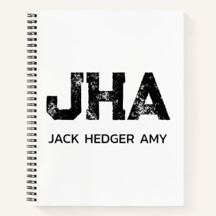 MINIMALISTISCHES SCHWARZES DREIBUCHSTABEN-MONOGRAM NOTIZBUCH