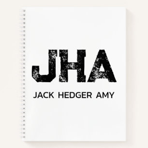 MINIMALISTISCHES SCHWARZES DREIBUCHSTABEN-MONOGRAM NOTIZBUCH
