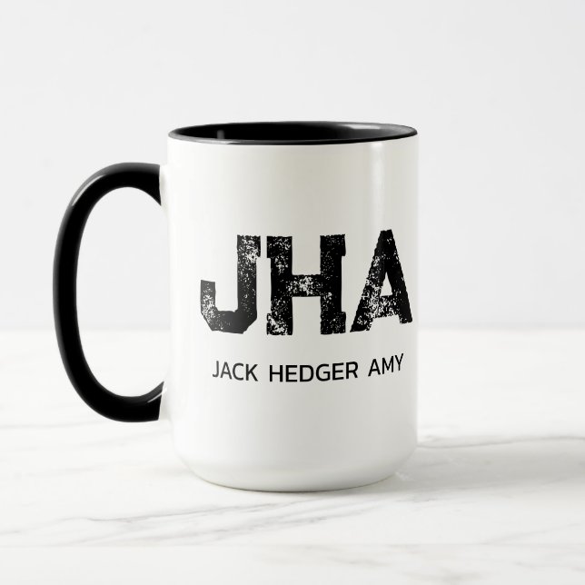 MINIMALISTISCHES SCHWARZES DREIBUCHSTABEN-MONOGRAM TASSE (Links)