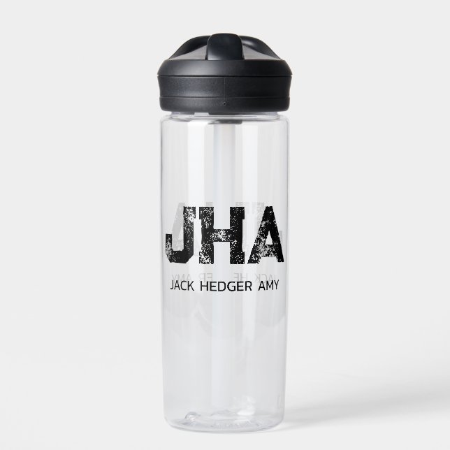 MINIMALISTISCHES SCHWARZES DREIBUCHSTABEN-MONOGRAM TRINKFLASCHE (Vorderseite)