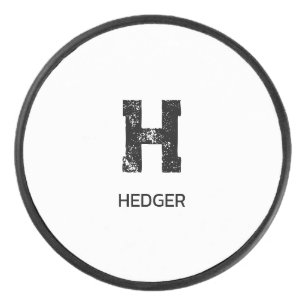 MINIMALISTISCHES SCHWARZES EIN-BUCHSTABEN-MONOGRAM EISHOCKEY PUCK