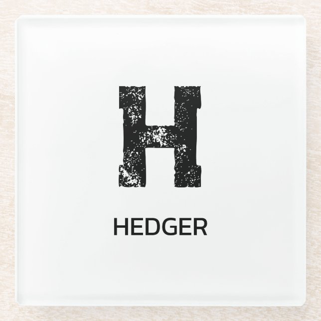 MINIMALISTISCHES SCHWARZES EIN-BUCHSTABEN-MONOGRAM GLASUNTERSETZER (Vorderseite)