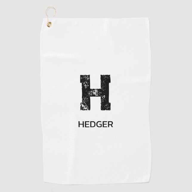 MINIMALISTISCHES SCHWARZES EIN-BUCHSTABEN-MONOGRAM GOLFHANDTUCH (Vorderseite)