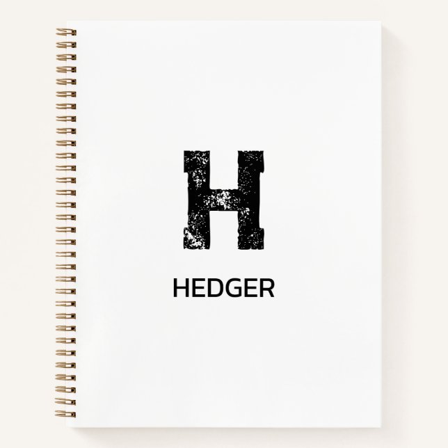 MINIMALISTISCHES SCHWARZES EIN-BUCHSTABEN-MONOGRAM NOTIZBUCH (Vorderseite)